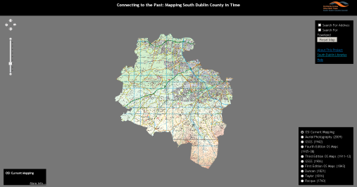 It allows users to browse series of historical maps of South Dublin County 